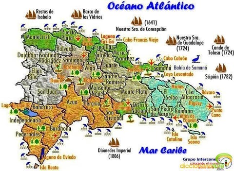 Mapa politico de la Republica Dominicana.